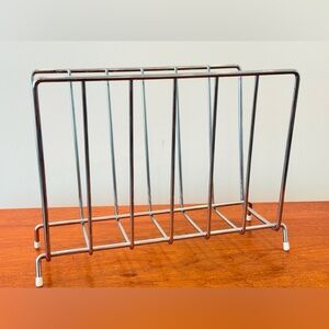 Vintage MCM chrome metal wire magazine holder | vinyl record holder mid century